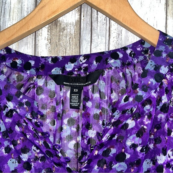 White House Black Market Purple & Gold Dot Button Sheer Blouse Women’s XS - Picture 7 of 9